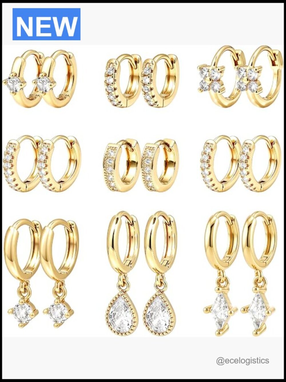 12 Pairs 14K Gold Plated Chunky Hoop Earrings Set Hypoallergenic Lightweight